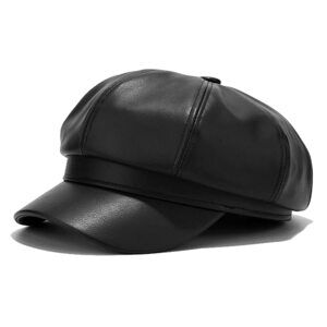 5340 PU Leather Newsboy Cap 8 Panel Paperboy Newsie Cap Bakerboy Beret